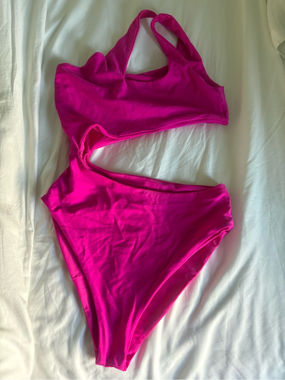 Lulu's Hot Pink One-Shoulder Cutout Swimsuit